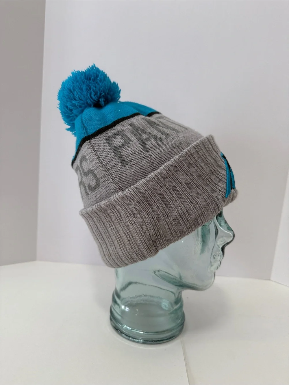 New Era Carolina Panthers NFL Gray and Teal Pom Beanie
